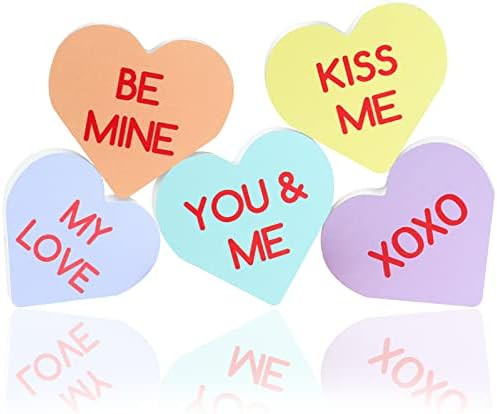 clothmile 5 Pieces Valentine's Day Heart Table Decor Kiss Me Be Mine Love Wood Blocks for Happy V... | Amazon (CA)