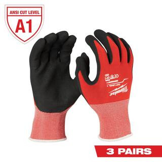 Large Red Nitrile Cut Level 1 Dipped Work Gloves (3-Pack) | The Home Depot