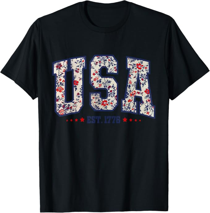 Retro Floral USA EST 1776 Funny Girly 4th Of July Patriotic T-Shirt | Amazon (US)