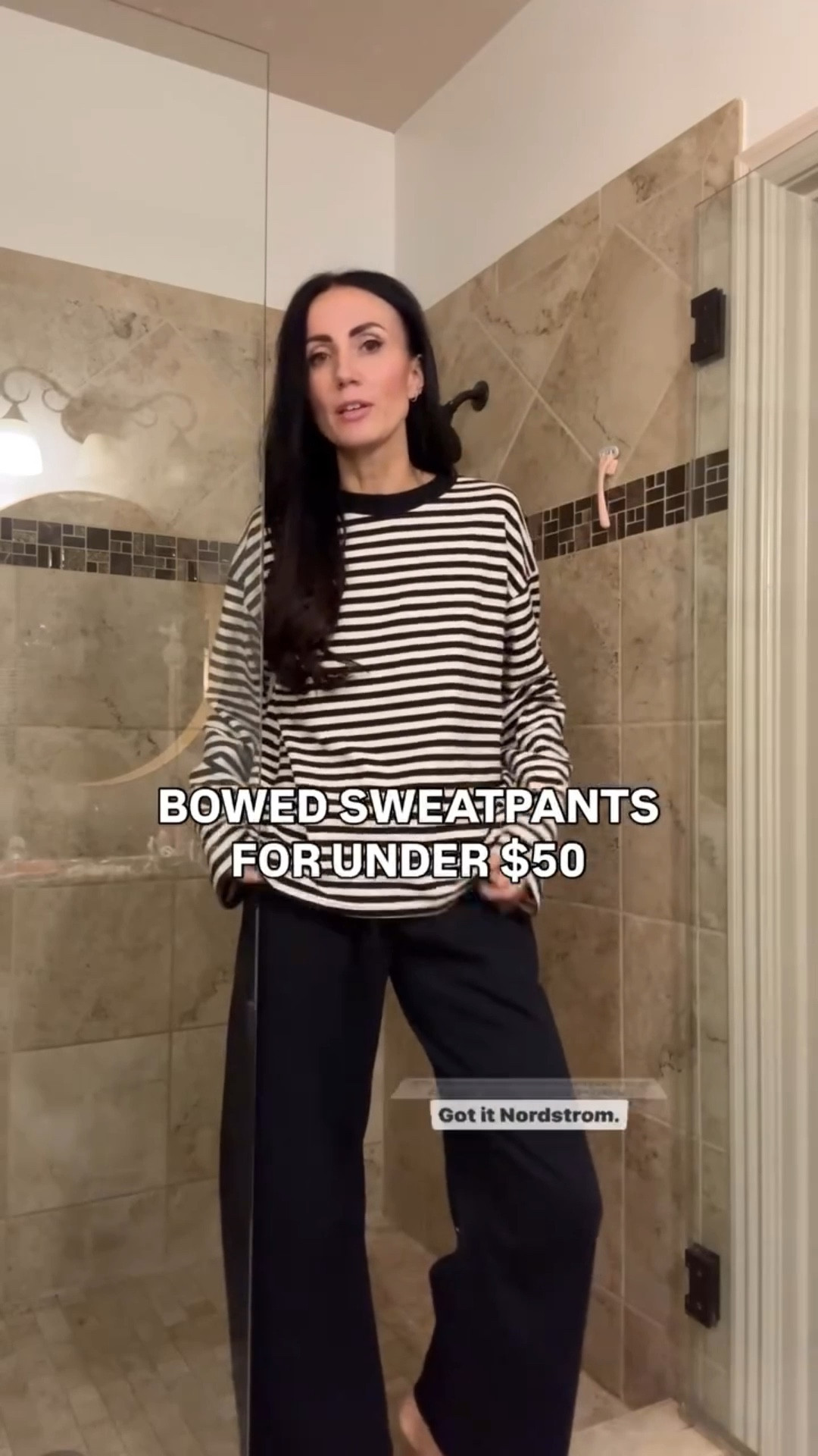 These barrel sweatpants are so good! 🖤 They are actually bowed- less barrel. And you know a good striped top never stays in stock. Linking both of these fit is tts. #barrelsweatpants