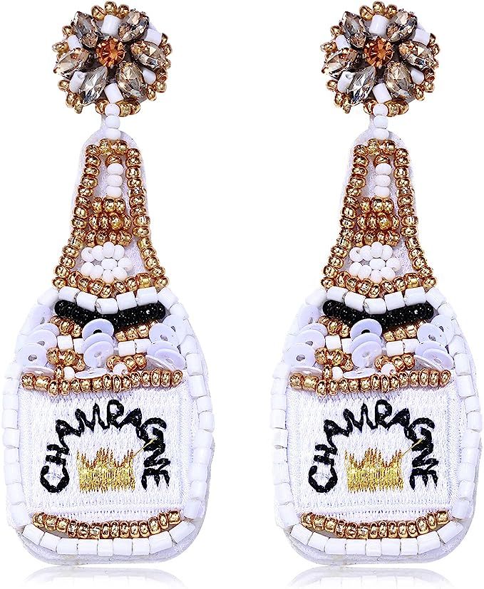 Beaded Champagne Bottle Earrings for Women Handmade Bead Champagne Drop Dangle Earring Statement ... | Amazon (US)