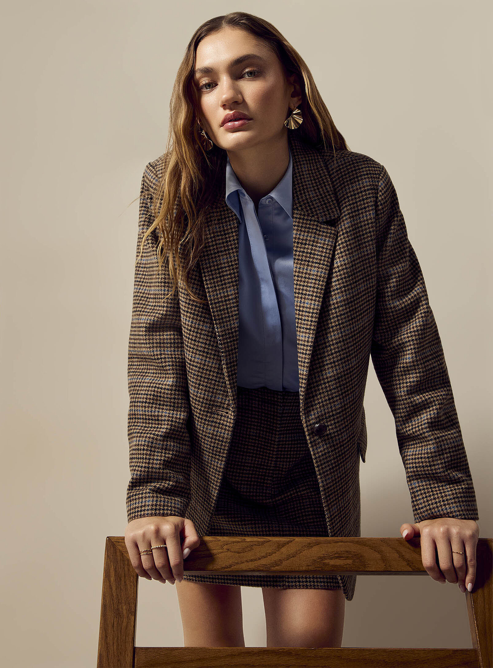 Icône - Oversized boxy reprocessed wool blazer (Women, Blue, MEDIUM) | Simons