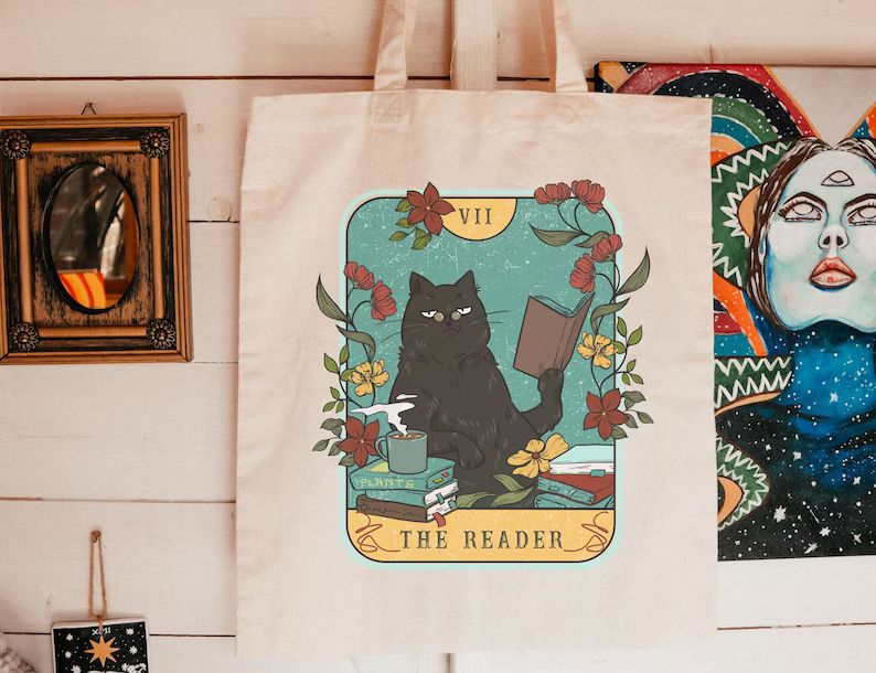 The Reader Tarot Card Canvas Tote Bag Black Cat Tarot Card - Etsy | Etsy (US)