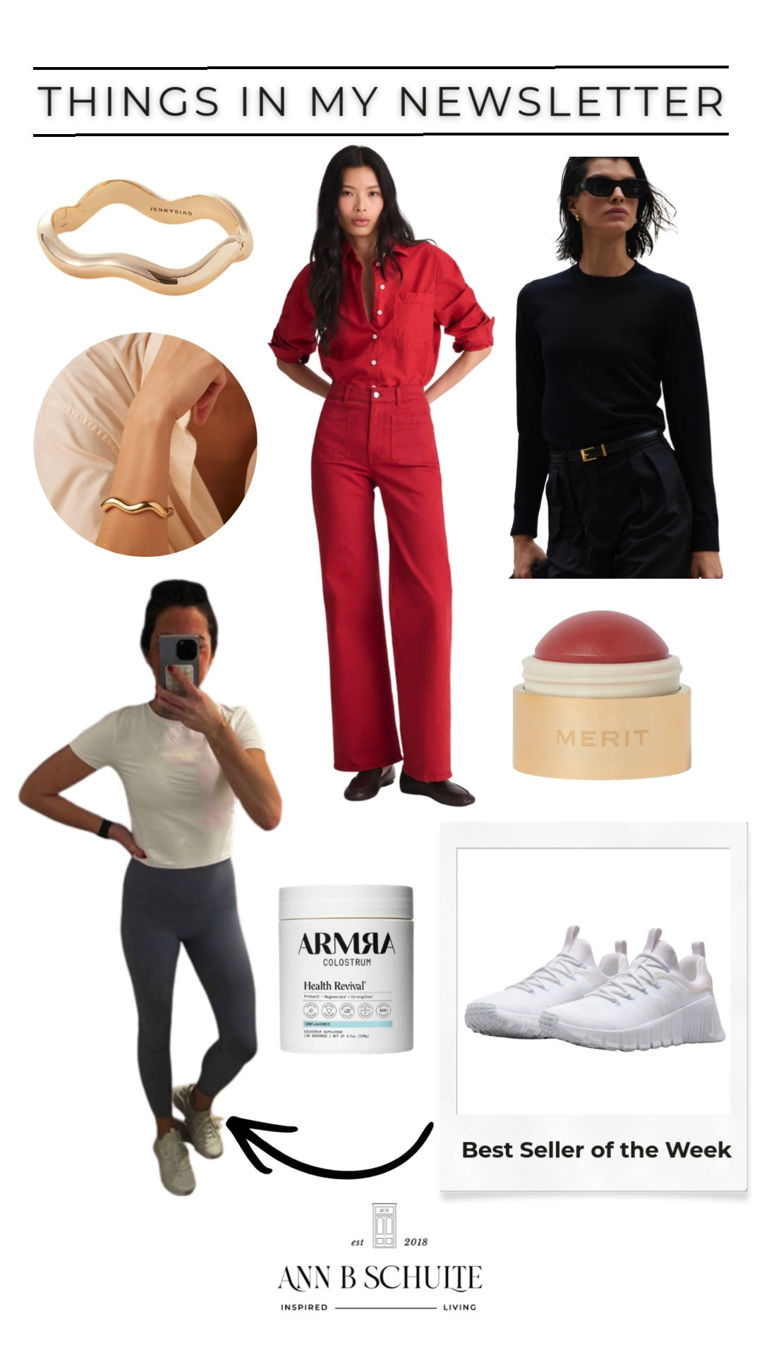 A few favorites straight from my newsletter, including easy outfits and little things making daily life better. Sharing the chic finds currently on repeat in my closet and routine 😊✨🛍️#ltkstyle #madewell #merit #soldoutnyc #nike #jennybird #armra #capsulewardrobe #fashionfavorites #healthandwellness #fashionfinds #LTKootd 

 #LTKootd #LTKActive #LTKBeauty
