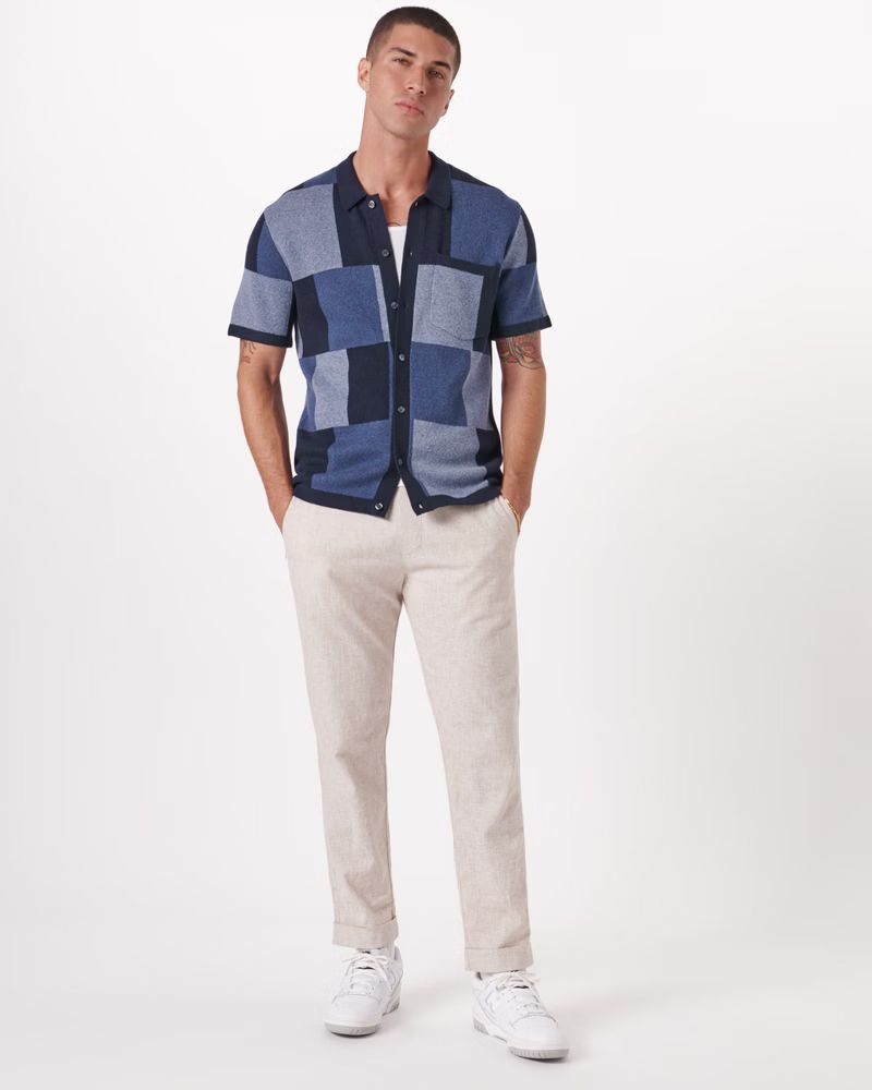 Men's Patchwork Pattern Button-Through Sweater Polo | Men's Tops | Abercrombie.com | Abercrombie & Fitch (US)