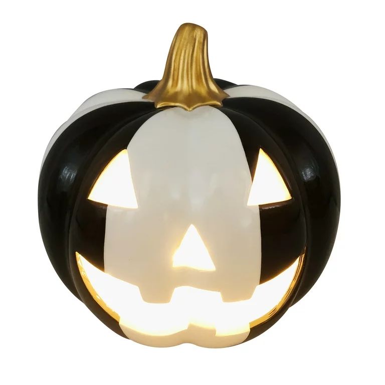 Halloween Ceramic Black/White LED Jack-O-Lantern Decoration, 7.8 in Dia x 7 in H, Way to Celebrat... | Walmart (US)