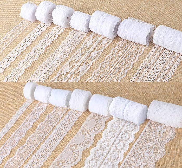 ilauke 46 Yards White Lace Ribbon 14 Rolls Vintage Lace Trims 0.6 to 2.1 inch Ribbon Laces with A... | Amazon (US)