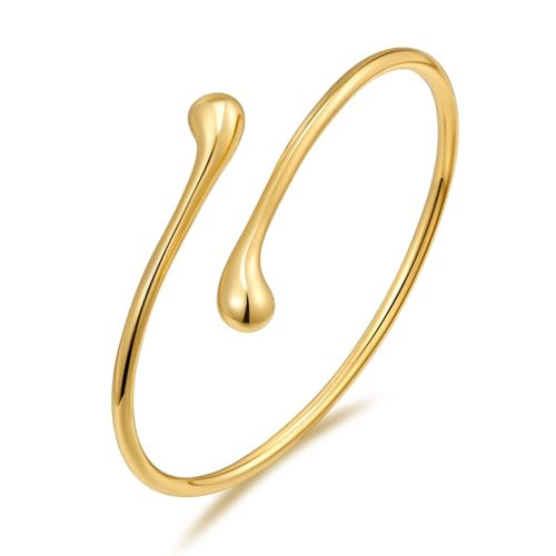 TOVABA Simple Gold Arm Cuff Bracelets for Women, Delicate 14k Gold Plated Teardrop Cuff Bracelet Dainty Minimalist Adjustable Gold Wrist Bracelets | Amazon (US)