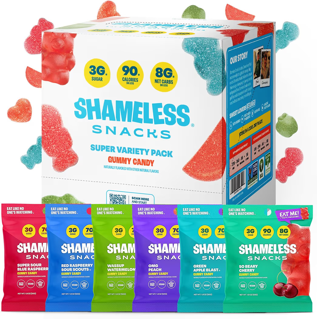 Shameless Snacks - Healthy Low Calorie Snacks, Low Carb Keto Gummies (Gluten Free Candy) - 6 Pack Super Variety Pack | Amazon (US)