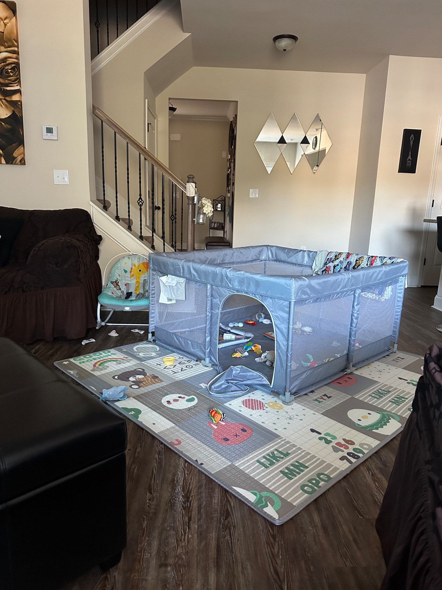 Finally found a soft play mate to put up under my son playpen. He was constantly falling and hitting his head. Now I feel comfortable having him on the hardwood floors

#LTKBaby #LTKFindsUnder100 #LTKHome