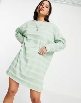 ASOS DESIGN oversized T-shirt dress in tonal sage stripe | ASOS (Global)