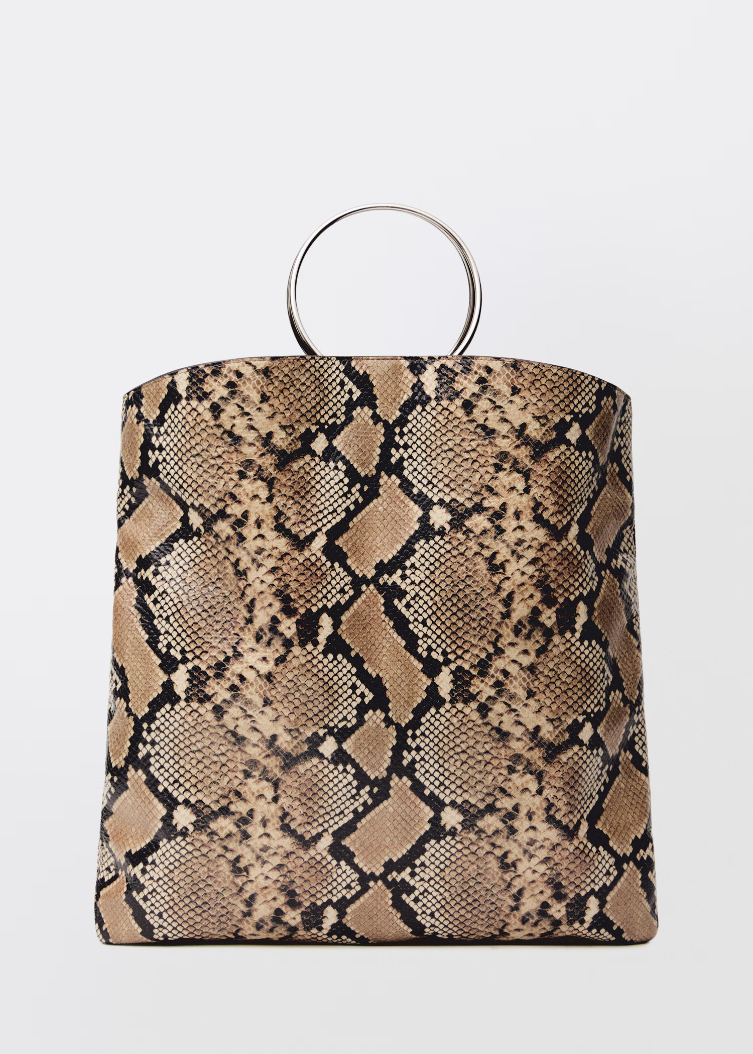 Animal-print leather bag with metal handle - Women | MANGO United Kingdom | MANGO (UK)