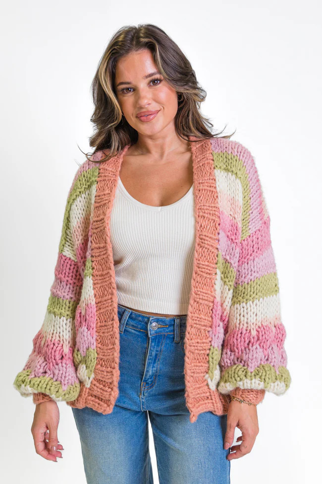Lost In Your Love Pink Multi Stripe Chunky Cardigan SALE | Pink Lily