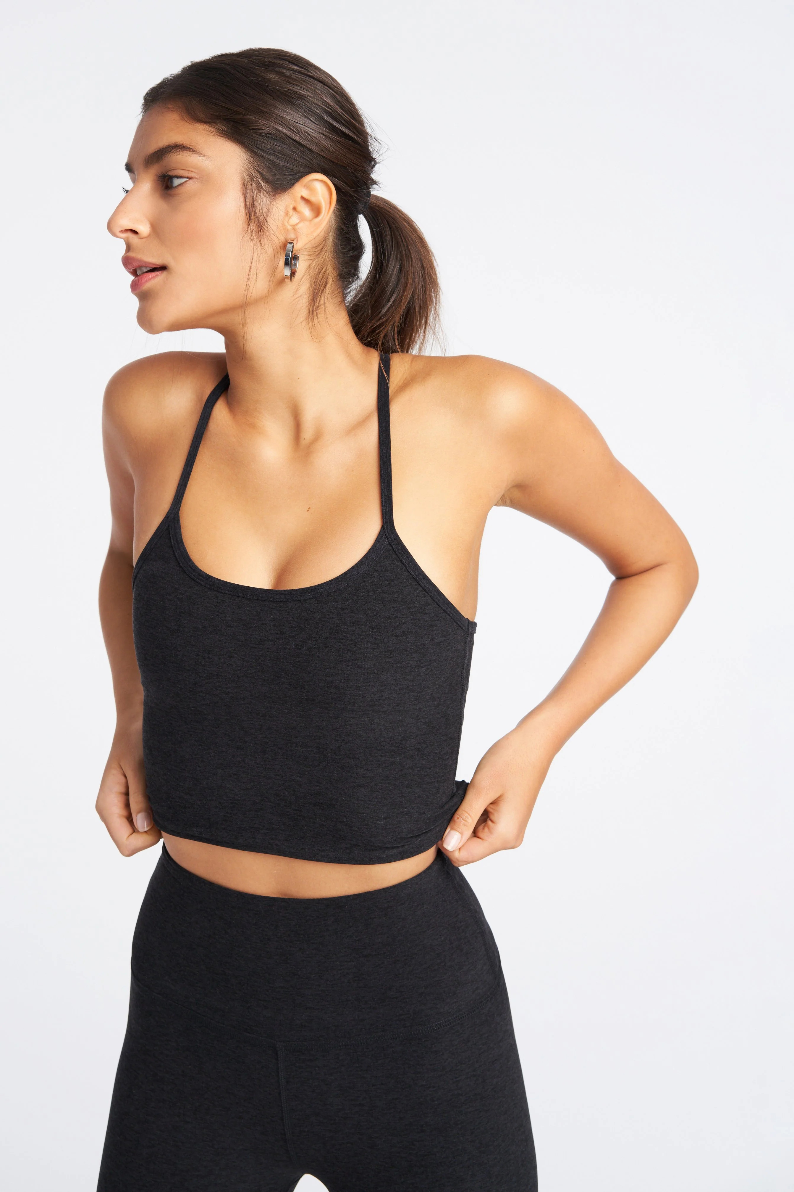 Beyond Yoga Spacedye Slim Racerback Cropped Tank Top in Darkest Night Bandier | Bandier