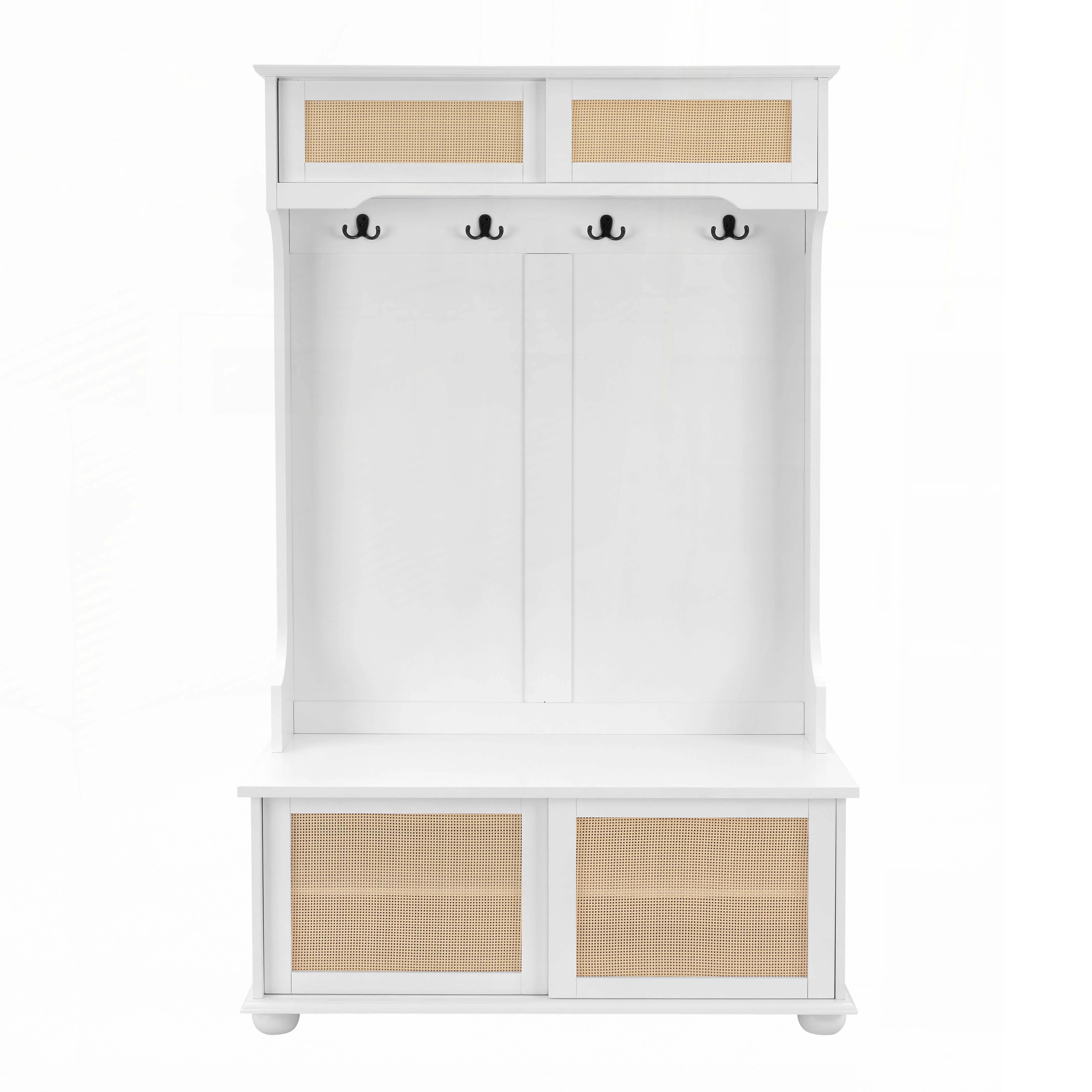 Hall Tree Entryway Bench with Rattan Door Shelves and Shoe Cabinets | Wayfair North America