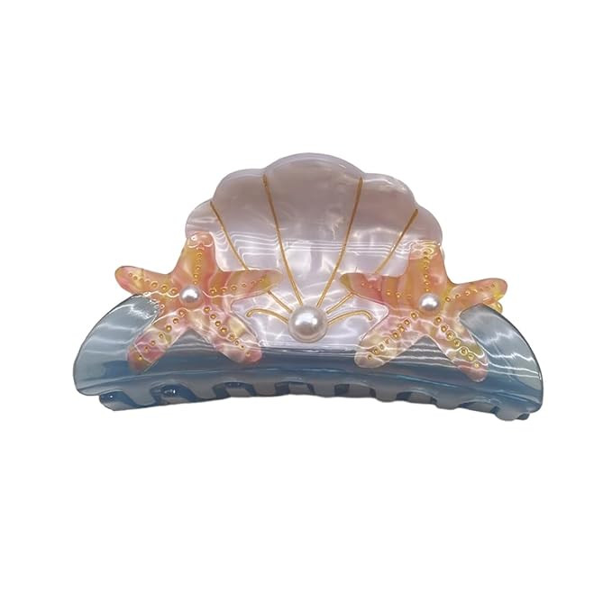 Starfish and Shell Hair Clip,Acetate Hair Claw,Small Hair Clips for Women | Amazon (US)