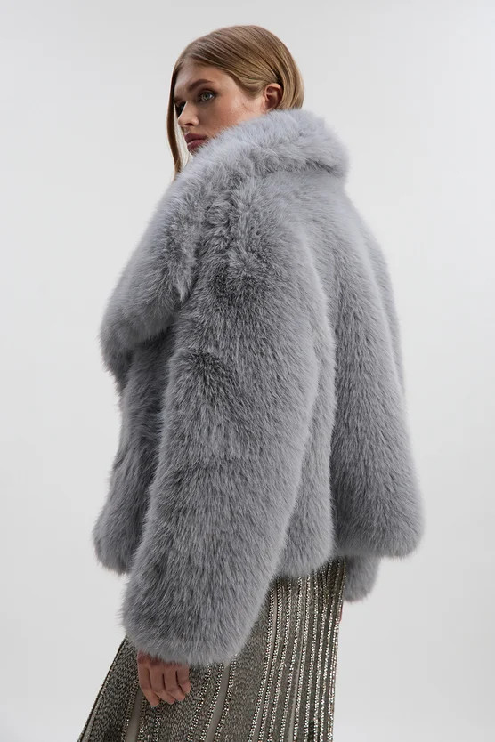 Petite Textured Faux Fur Short Coat | Karen Millen UK + IE + DE + NL