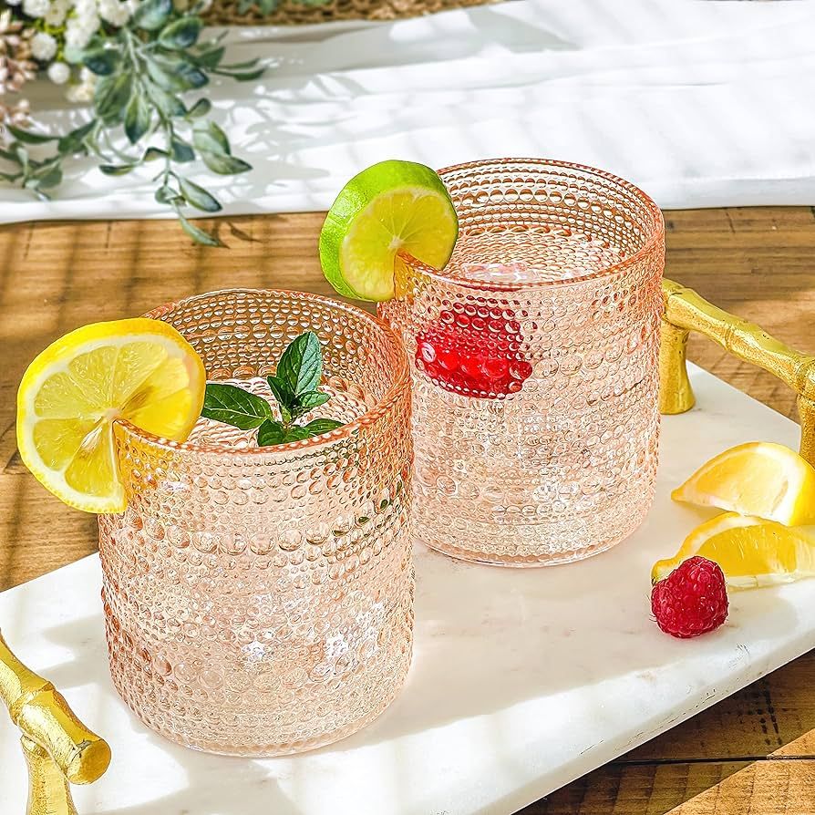 Amazon.com | Kate Aspen Rose Gold Hobnail Beaded Drinking Glasses Set of 6-10 oz Vintage Glasswar... | Amazon (US)