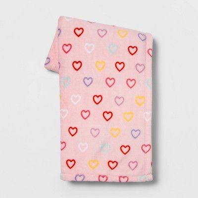 Rainbow Hearts Plush Valentine's Day Throw Blanket Blush - Spritz™ | Target