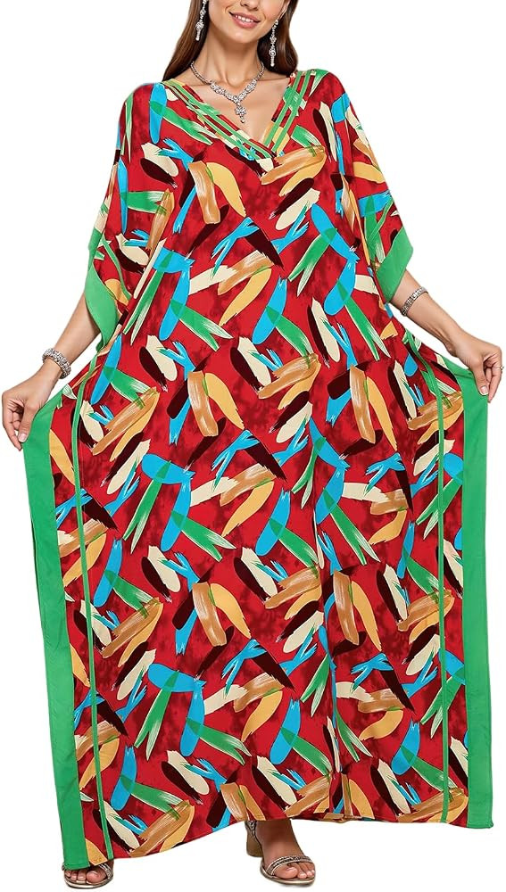 NFVNKJ Plus Size Mumu Dresses for Women - Boho Batwing Sleeve Caftan with Side Slits, Long Moo Mo... | Amazon (US)