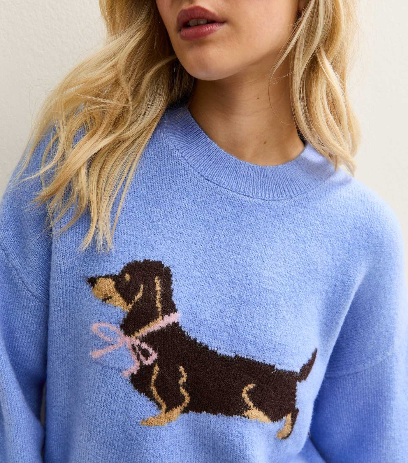 Blue Sausage Dog Design Crew Neck Jumper | New Look | New Look (UK)