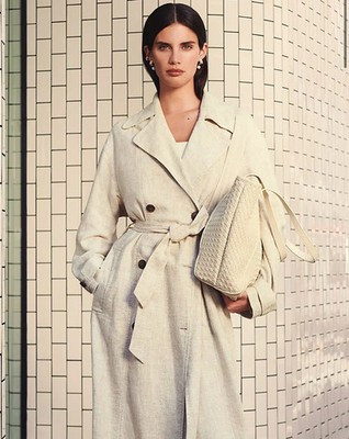 M&S Oatmeal Beige Linen Rich Belted Oversized Long Trench Coat Size 10 12 VGC | eBay UK