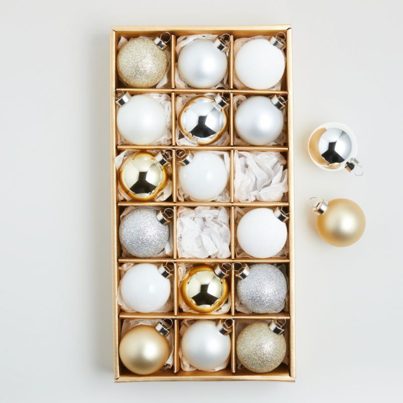 Winter Metallics Ball Christmas Tree Ornaments, Set of 18 + Reviews | Crate and Barrel | Crate & Barrel