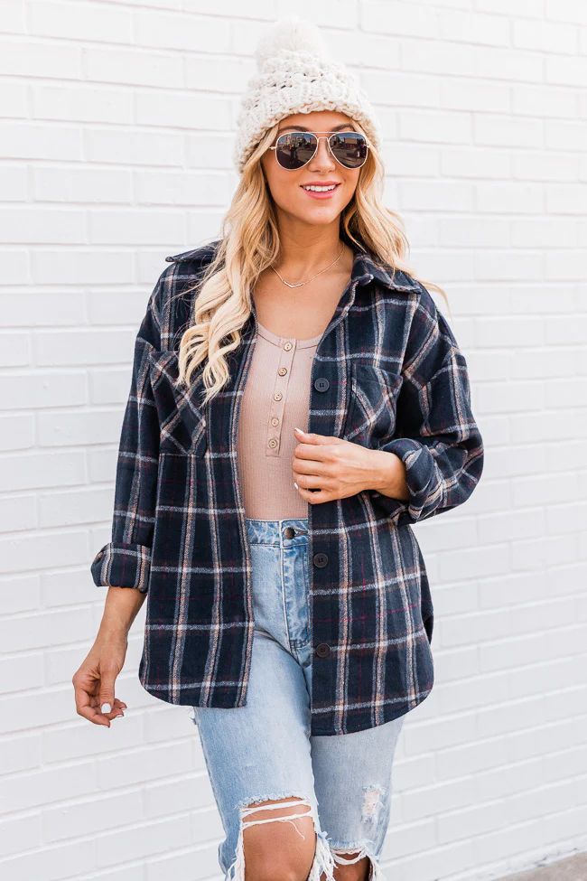 Chic Edge Navy Plaid Flannel Shacket DOORBUSTER | The Pink Lily Boutique