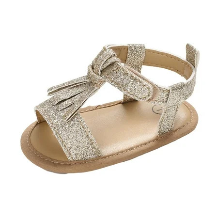 hirigin Baby Girls Faux Leather Sandals Glitter Non-Slip Tassel Flat Shoes | Walmart (US)