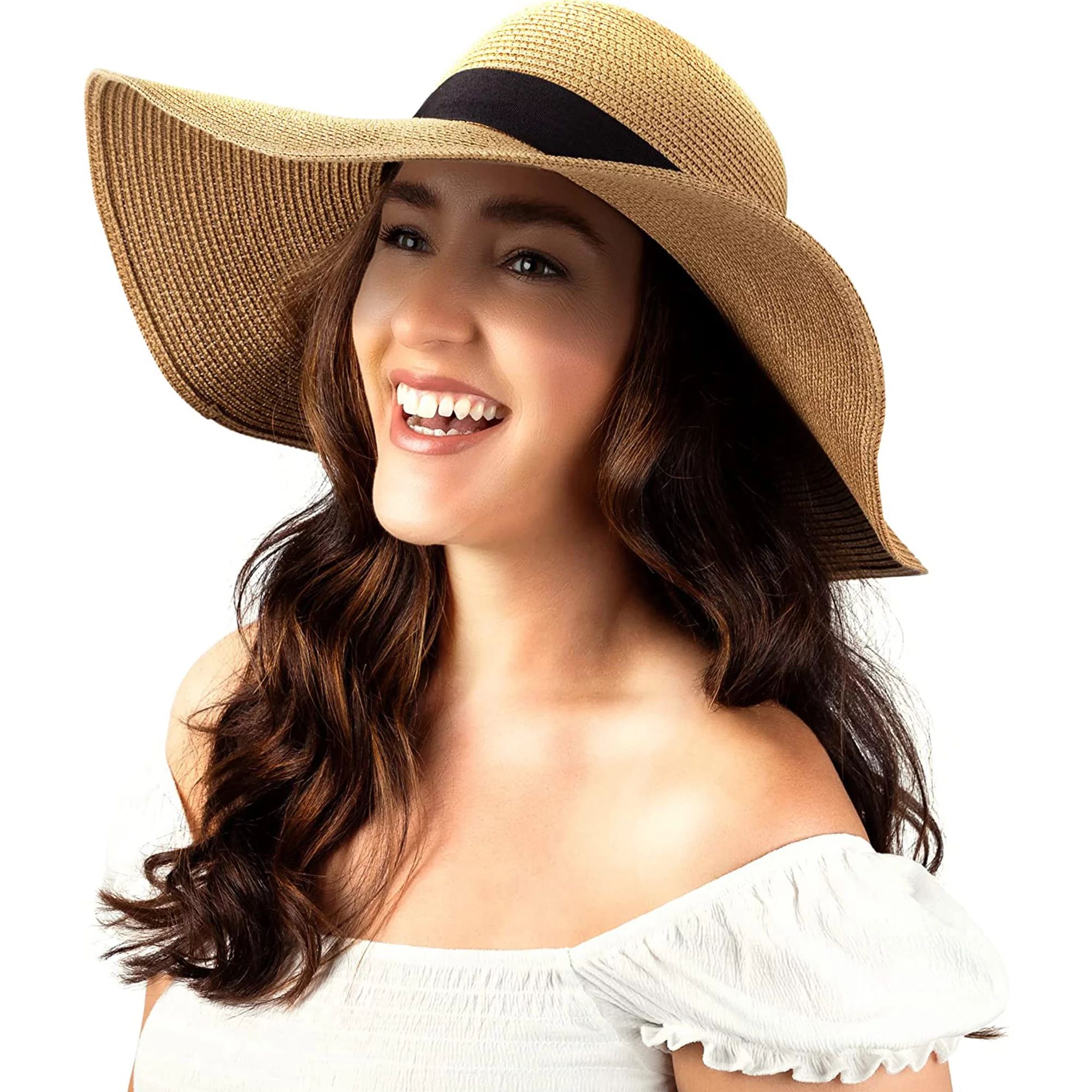 Debra Weitzner Foldable Roll Up Floppy UPF 50 Straw Sun Hats For Women, Medium Khaki | Walmart (US)