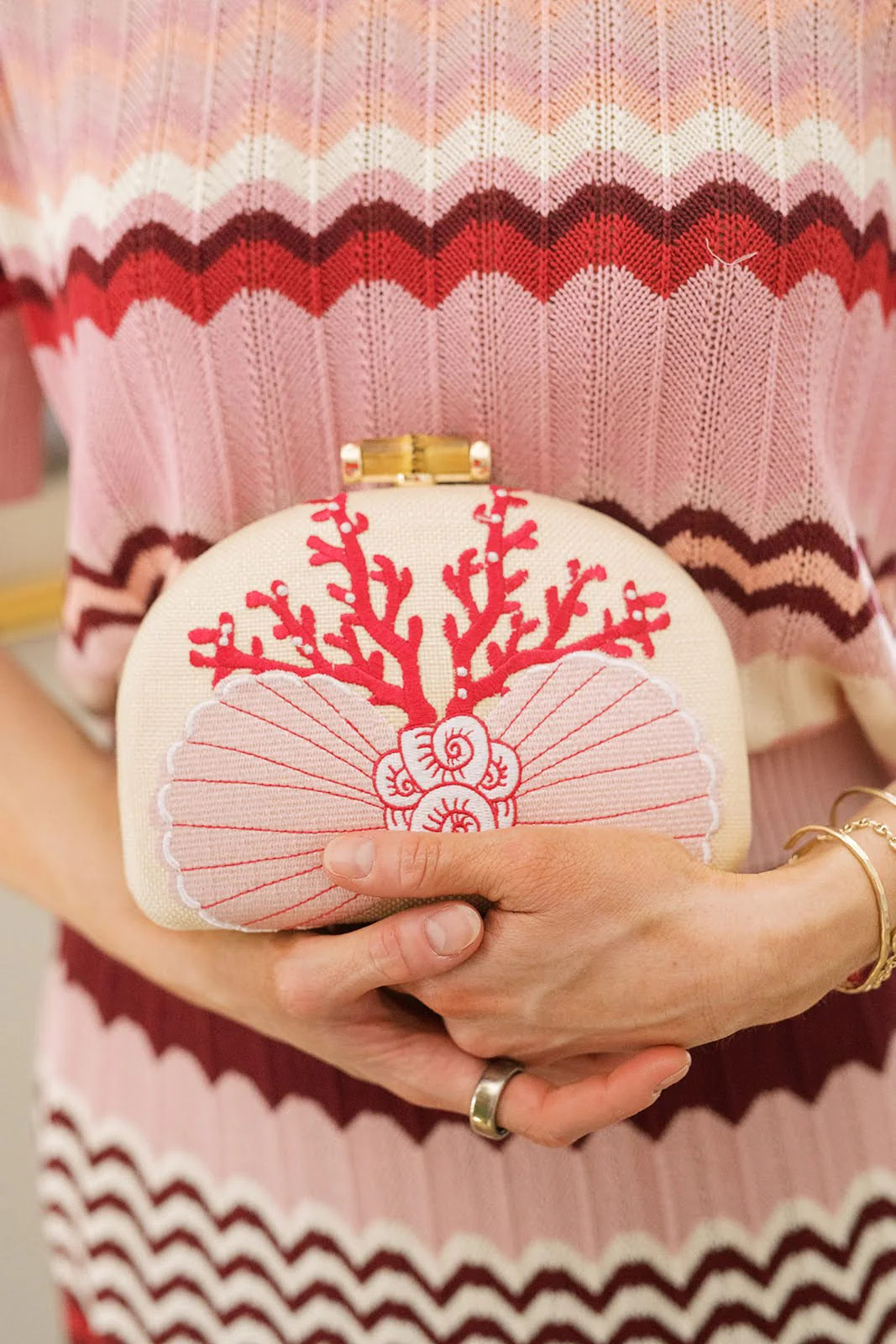 Coral and Shell Clutch- Embroidered | Lisi Lerch Inc