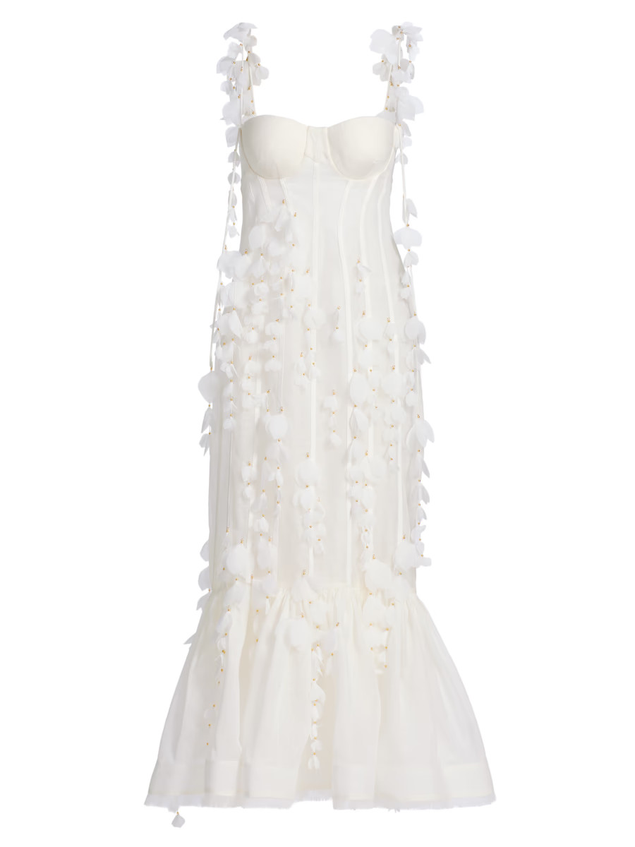 Dawning Petal Linen-Silk Midi-Dress | Saks Fifth Avenue