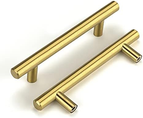 10Pack | Brushed Brass Cabinet Pulls Gold Cabinet Handles Brushed Gold Cabinet pulls 96mm Stainle... | Amazon (US)