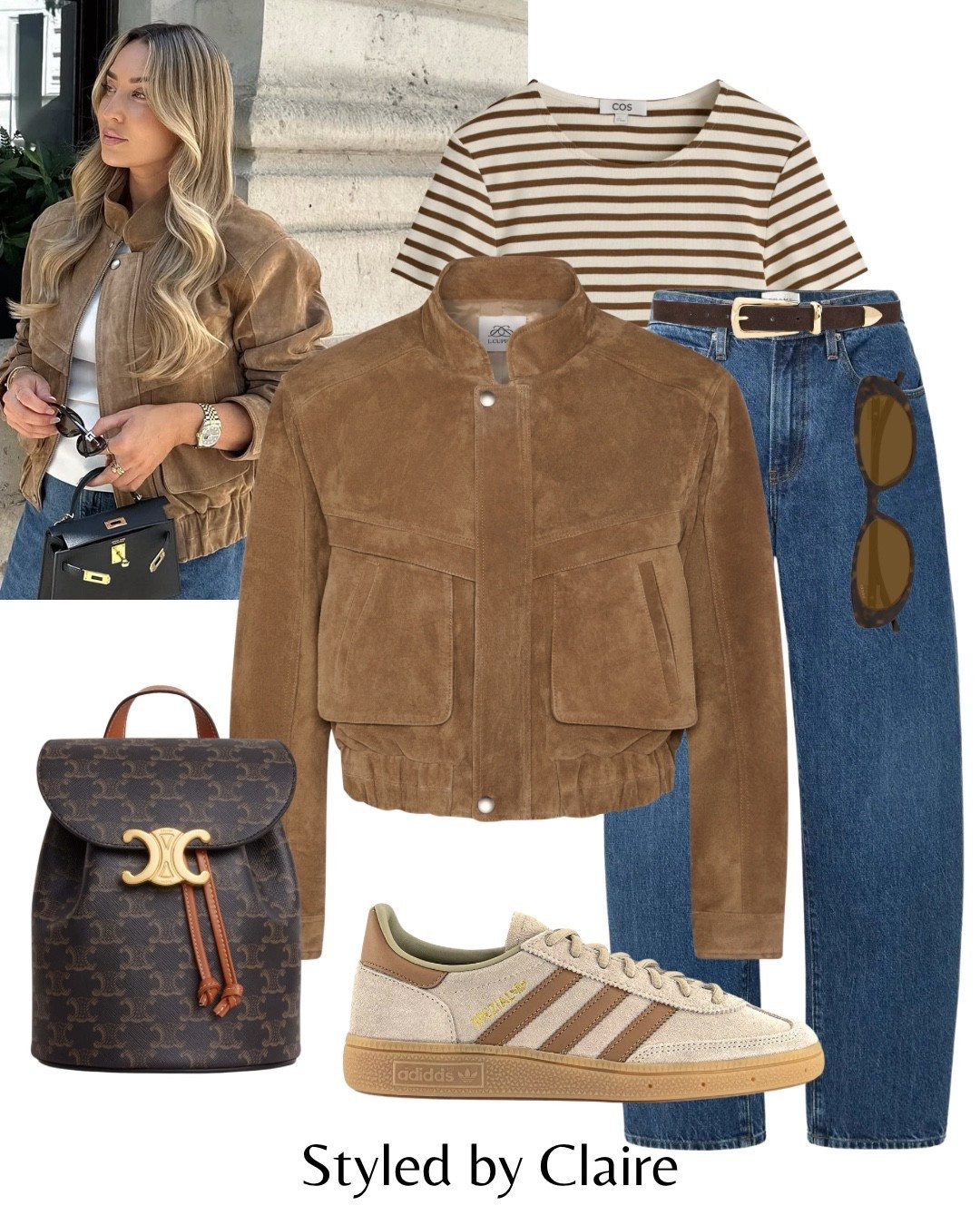 SPRING TONES🙋🏽‍♀️
Tags: viral suede cropped jacket beige light wash real leather caramel stripe tshirt barrel jeans frame Zara denim belt revolver adidas handball spezial neutral Celine tote fashion city break inspo outfit ideas chic women’s everyday style capsule wardrobe elevated basics 

#LTKjeans #LTKshoes #LTKstyletip