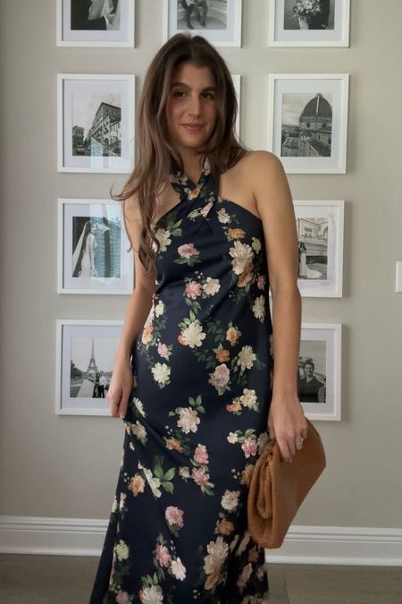 Floral satin gown, halter dress, bridesmaid dress, Anthropologie dress

#LTKstyletip #LTKitbag #LTKwedding