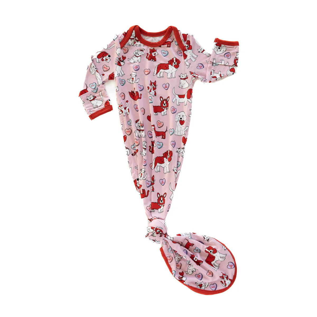 Pink Furever Valentines Bamboo Viscose Infant Knotted Gown | Little Sleepies