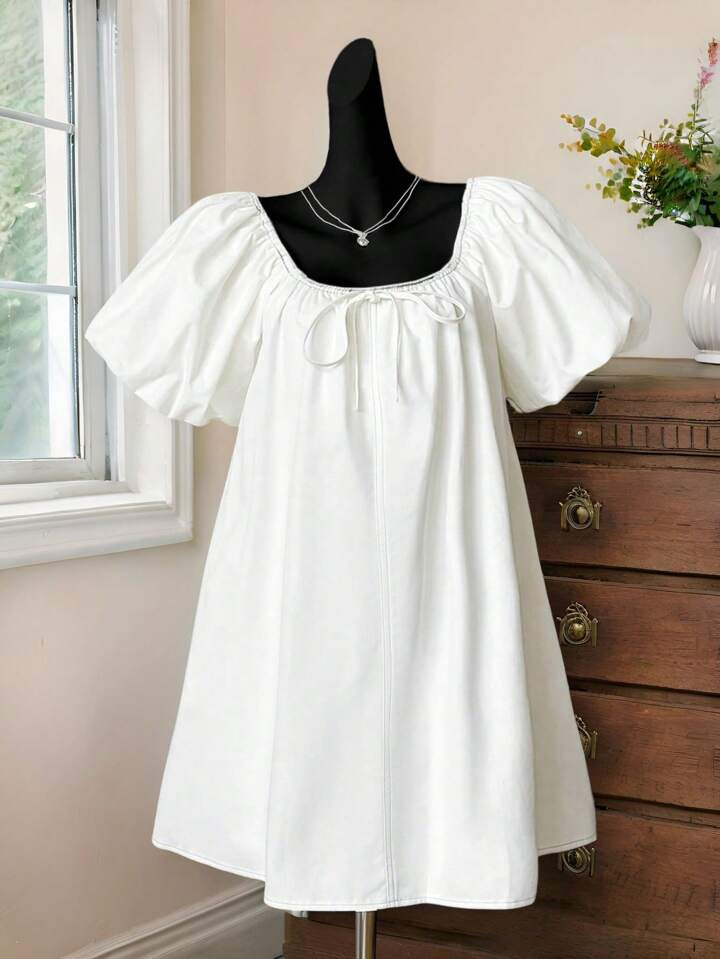 White Dress tie Front  | SHEIN