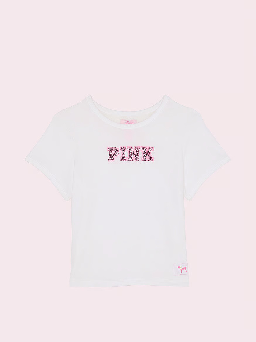 Buy PINK x LoveShackFancy Retro Cotton Tee, Vs White - Order Tops online - PINK US | Victoria's Secret (US / CA )