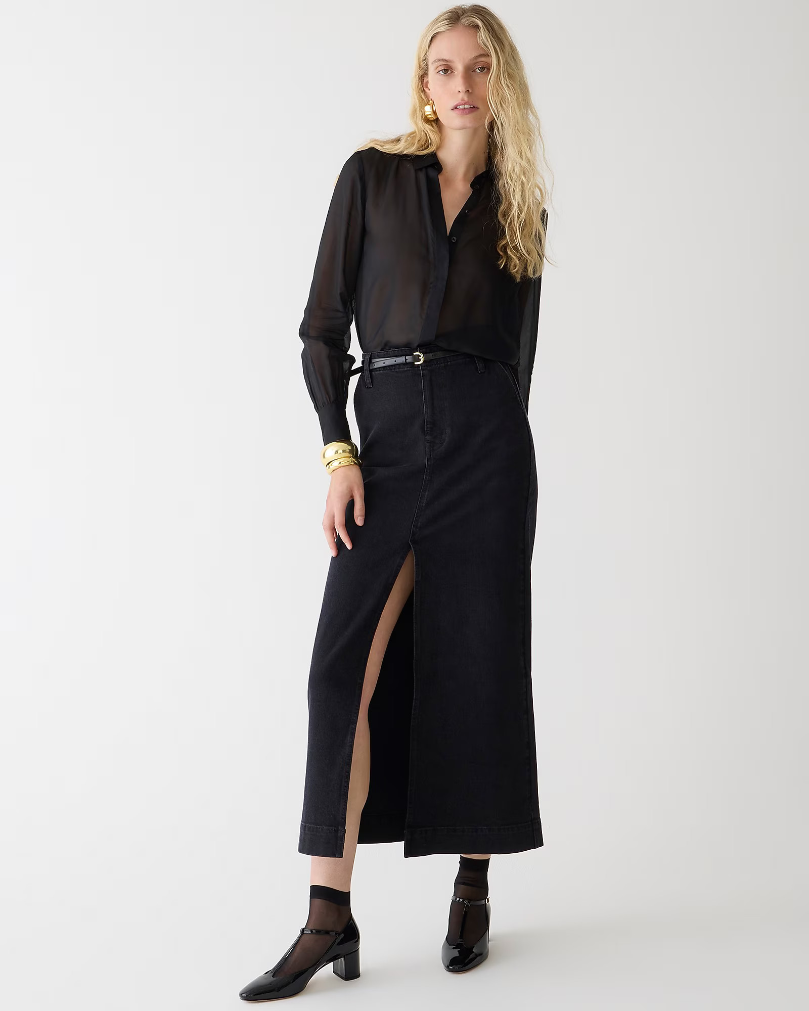 Denim maxi skirt in washed black | J. Crew US