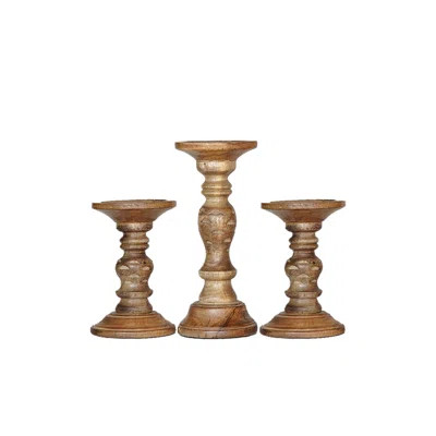 12'' Handcrafted Mango Wood Pillar Candle Holder Set – Rustic 3-Piece Set for LED Candles | Wayfair North America
