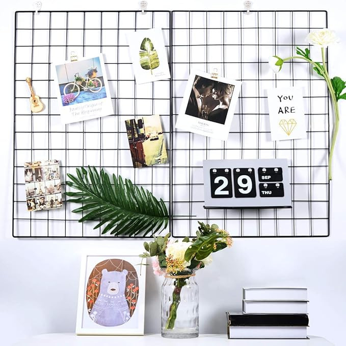 Pulatree Grid Photo Wall(Set of 2), Grid Wall Decorative Iron Rack Clip Photograph Wall Hanging P... | Amazon (US)