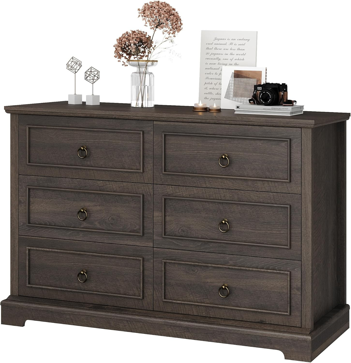 HOSTACK 6 Drawer Double Dresser, Modern Farmhouse Chest of Drawers, Wide Dressers Organizer, Acce... | Amazon (US)