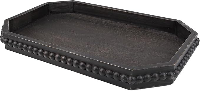 Wood Rustic Serving Tray with Beads, Farmhouse Vintage Black Decorative Tray for Table Centerpiec... | Amazon (US)