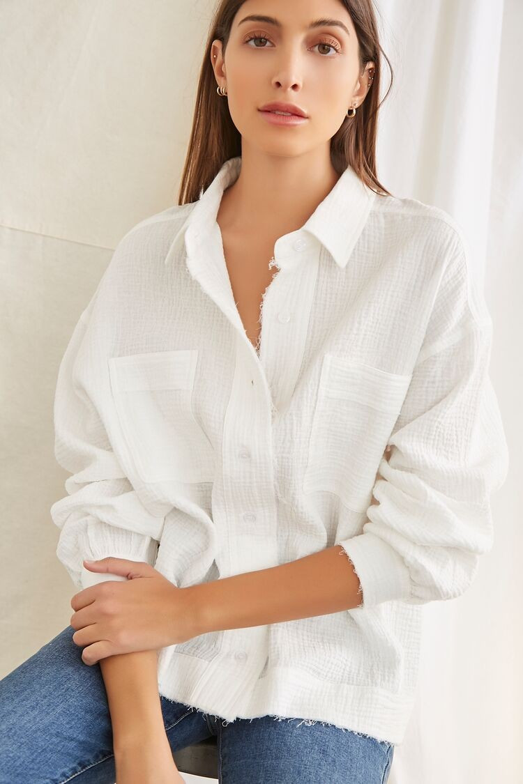 Seersucker Raw-Cut Shirt | Forever 21 | Forever 21 (US)