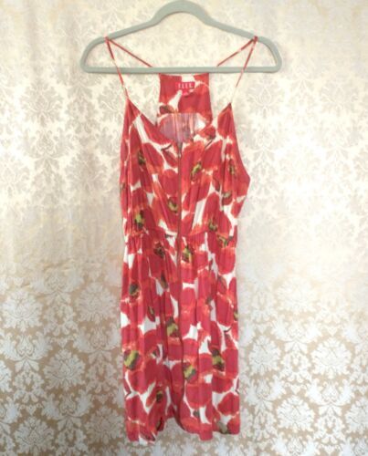 ELLE Red Orange Floral Sleeveless Mini Dress with Pockets Zipper in Front Sz L  | eBay | eBay US