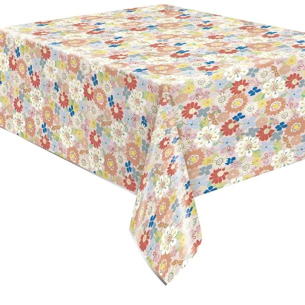Way to Celebrate! Retro Daisy Foil Party Tablecloth, 84 x 54in | Walmart (US)
