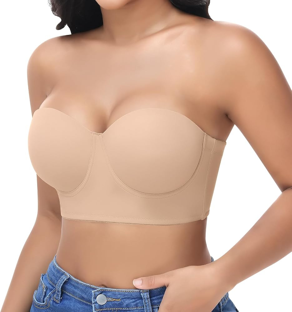JOYSHAPER Strapless Bras for Women Longline Coverage Tops with Clear Strap | Amazon (US)