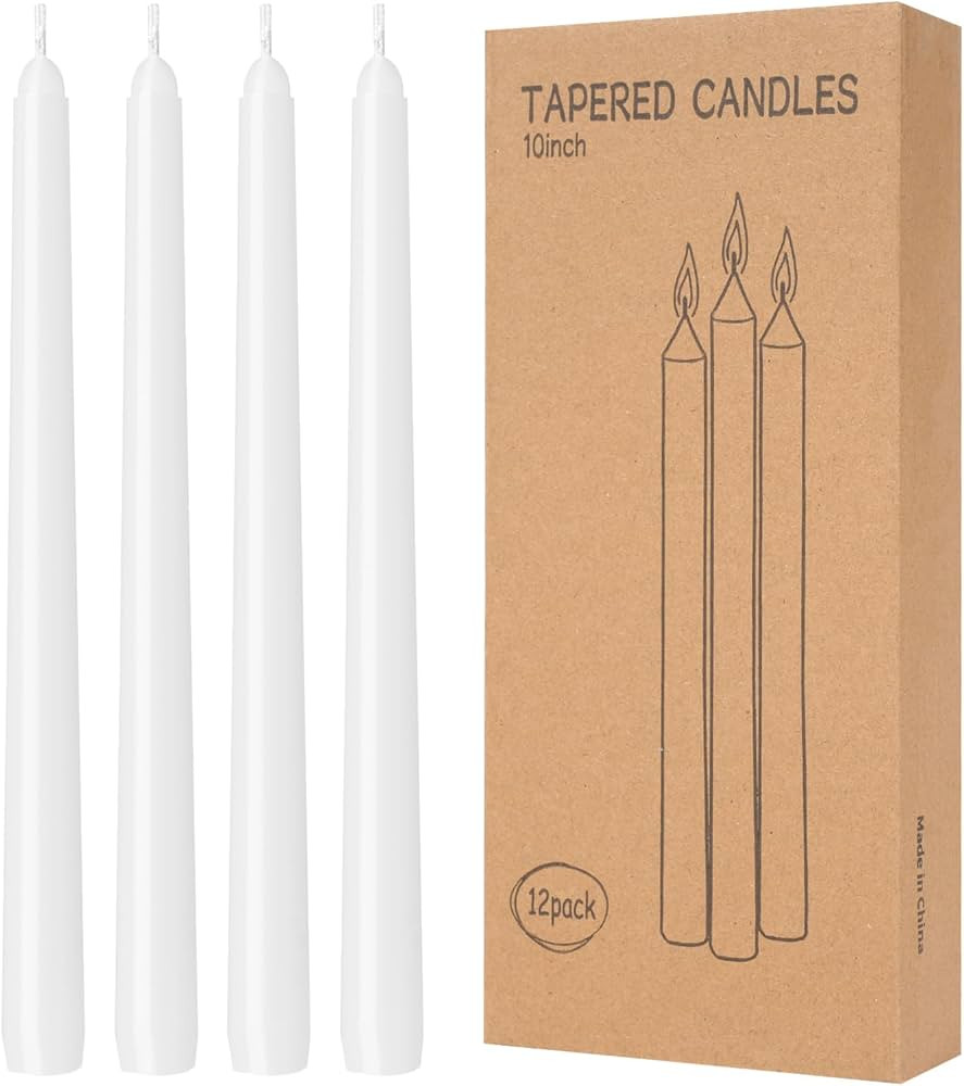 12 Pack White Taper Candles 10 inch - Taper Candles Dripless, Smokeless, Unscented - 8 Hours Long... | Amazon (US)
