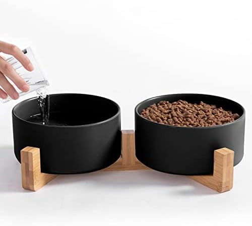 Ihoming Cat Bowls, Puppy Ceramic Food and Water Bowls Set, 1 3/4 Cups X 2, Indoors Black Pet Bowls w | Amazon (US)