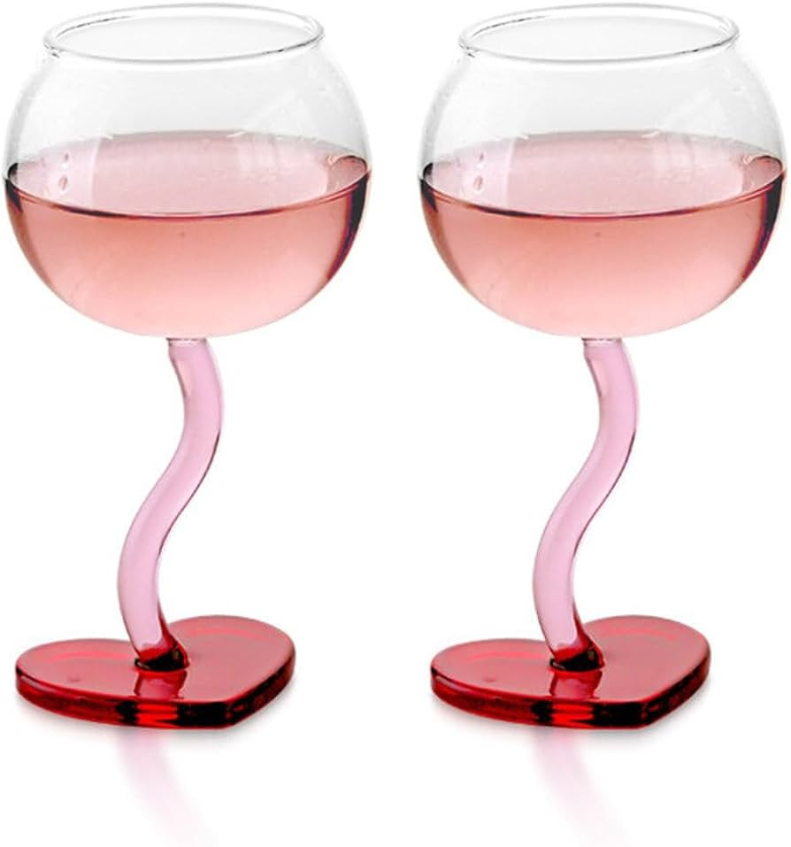 SKINFORD 2Pcs Heart Shaped Wine Glass Crystal Wine Glass Lead-Free Goblet Gift for Friends Girlfr... | Amazon (US)